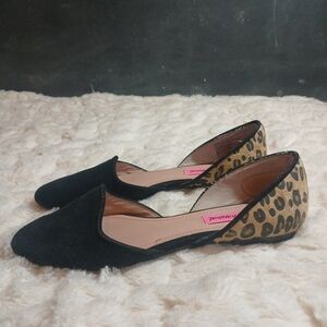 Betsey Johnson Womens Cocoh D'orsay Flats Shoes Slip On Black Tan Leopard Size 7